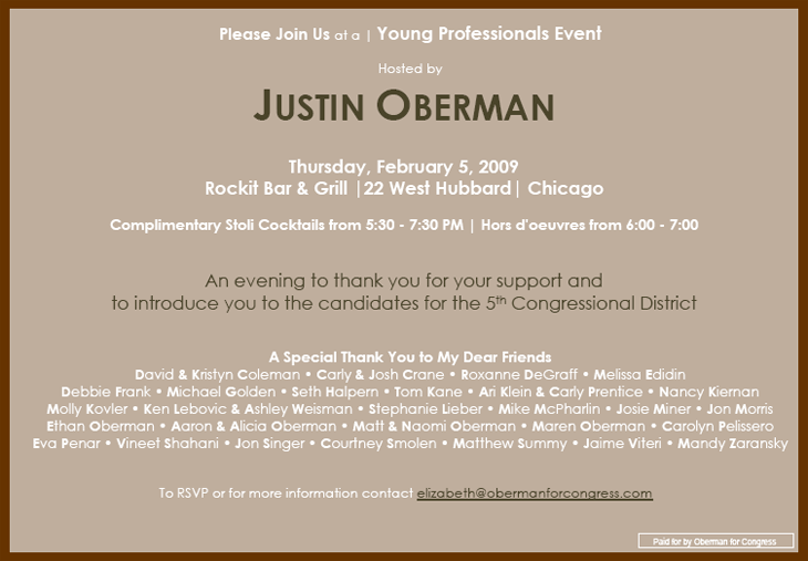 Young Professionals Invite To Support Justin Oberman For Congress